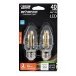 Feit Electric BPETC40/927CA/FIL LED Bulb, Specialty, Torpedo Tip Lamp, 40 W Equivalent, E26 Lamp Base, Dimmable, Clear