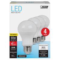 Feit Electric A800/835/10KLED/4 LED Lamp, General Purpose, 800 Lumens, 8.5 W, A19 Lamp, 60 W Equivalent, E26 Lamp Base