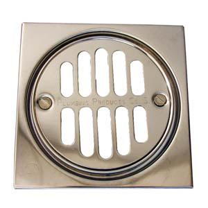 03-1245 4IN SQ SHOWER DRAIN W/ 3-1/2IN ROUND STRAINER SQUARE