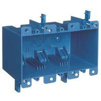 Carlon B355R Outlet Box, 3 -Gang, PVC, Blue, Clamp Mounting