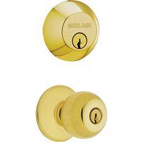 Schlage FB50NVPLY505 Knob Lockset, Mechanical Lock, Knob Handle, Round Design, Bright Brass, Yes, 1 Grade, Metal