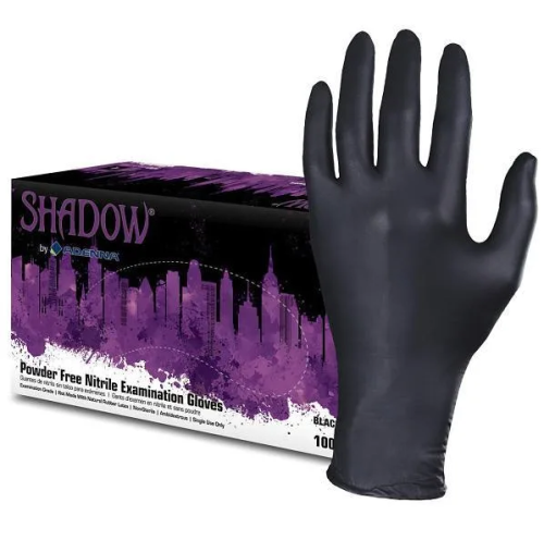 Hospeco Shadow Nitrile Exam Gloves, Powder-Free, 6 Mil, Black, Small, 10 Boxes/Case