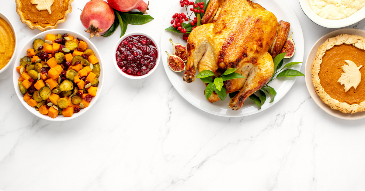 Delicious,Thanksgiving,Turkey,Dinner.,Top,View,Table,Scene,On a table