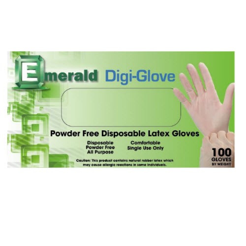 Emerald Digi-Glove Powder-Free Latex Gloves, 4 Mil, Size Small, 100/BX