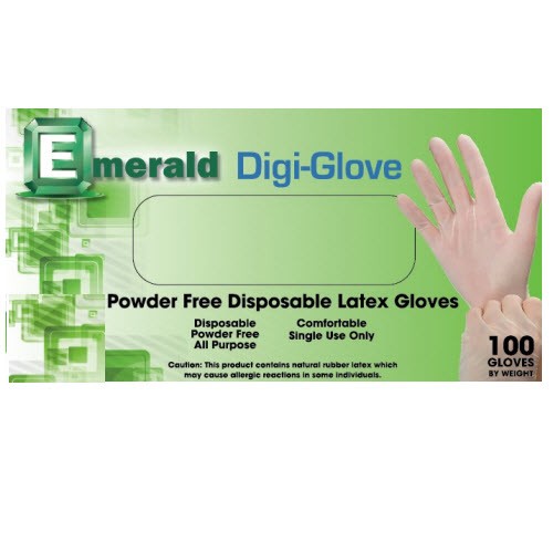 Emerald Digi-Glove Powder-Free Latex Gloves, 4 Mil, Size Large, 100/BX