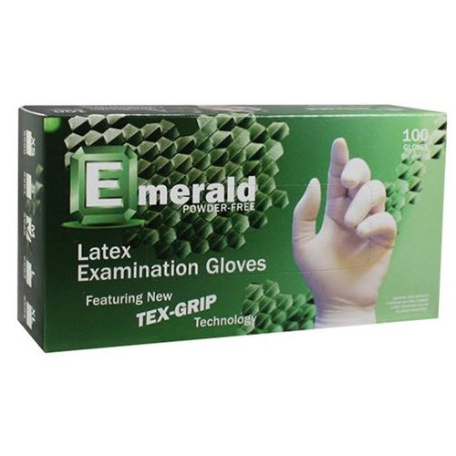 Emerald Tex-Grip Powder-Free Latex Exam Gloves, 5 Mil, Size Small, 100/BX
