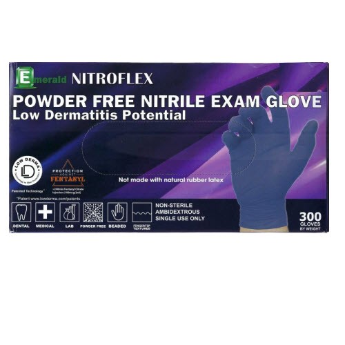 Emerald Nitroflex Fentanyl Rated Nitrile Exam Gloves, 3 Mil, Size Small, 300/BX