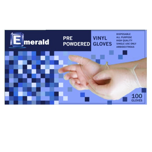 Emerald Shannon Powdered Vinyl Gloves, 4 Mil, Size Medium, 100/BX