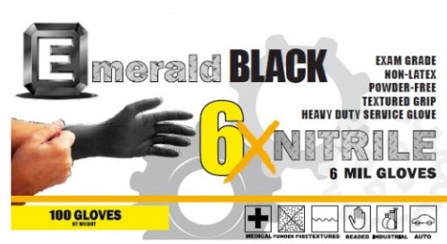 Emerald 6X Black Nitrile Exam Gloves, 6 Mil, Size Small, 100/BX