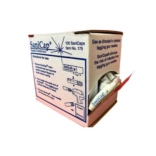 SaniCap Tag Gun Needle Disinfectant, 100/BX