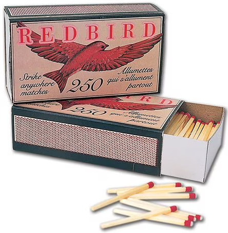 MATCHES WOODEN 250/BX REDBIRD STRIKE ANYWHERE 2PK