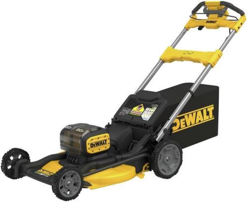 DEWALT MAX XR CORDLESS MOWER SELF-PROPELLED W/BATTERIES AND CHARGER, BAGGER, REAR SIDE DISCHARGE CHUTE & MULCH PLUG