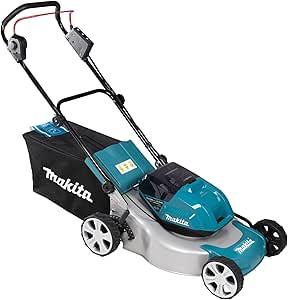 MAKITA 18" CORDLESS LAWN MOWER KIT W/ 2 - 5AH 18V BATTERIES, DUAL PORT RAPID CHARGER, BLADE SET, SOCKET WRENCH & MULCHING PLUG