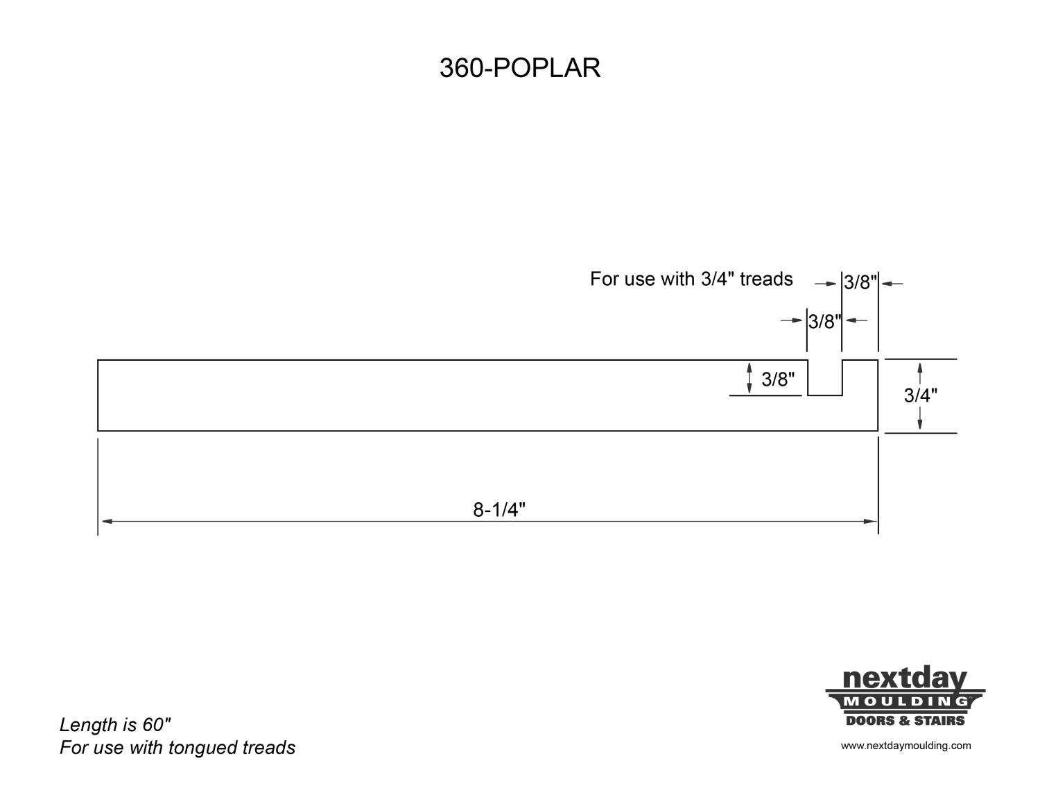 3/4 X 8 1/4 X 60 SOLID PRIMED GROOVED POPLAR RISER FOR 3/4