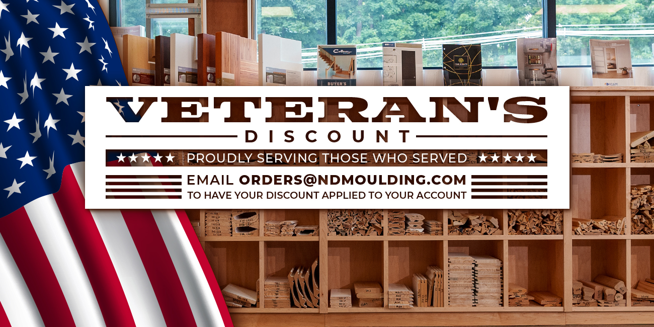 Veteran's Discount. Proudly Serving Those Who Served - Email orders@ndmoulding.com to have your discount applied to your account