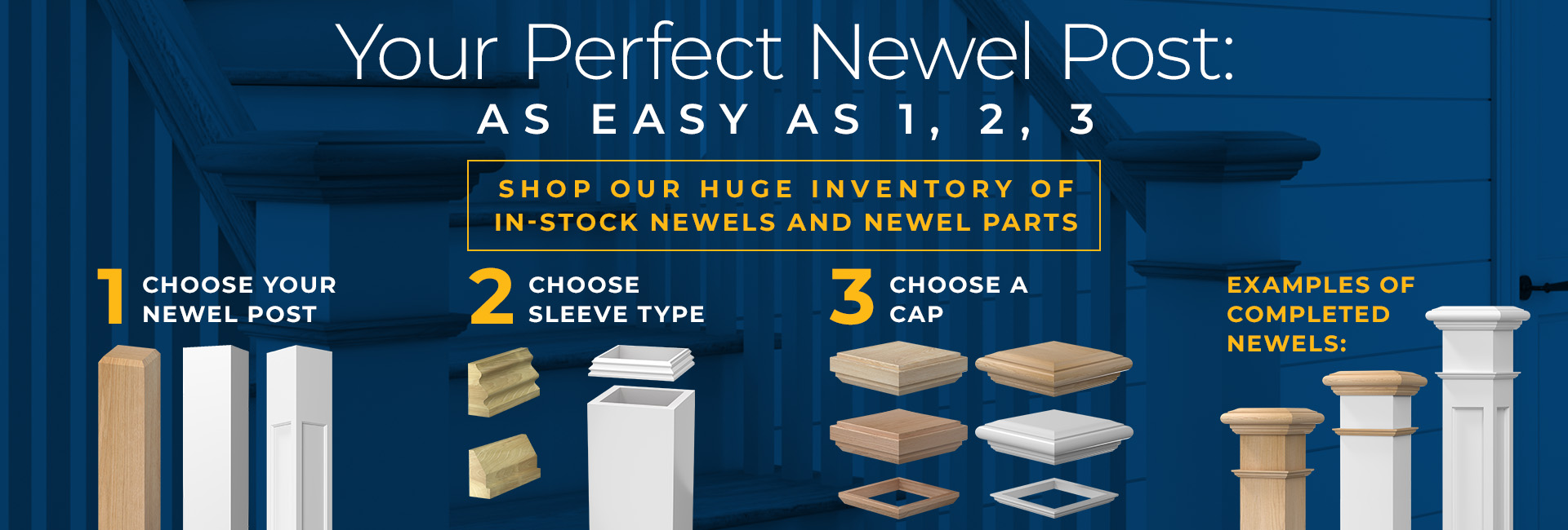 Your Perfect Newel Post as easy as 1,2,3