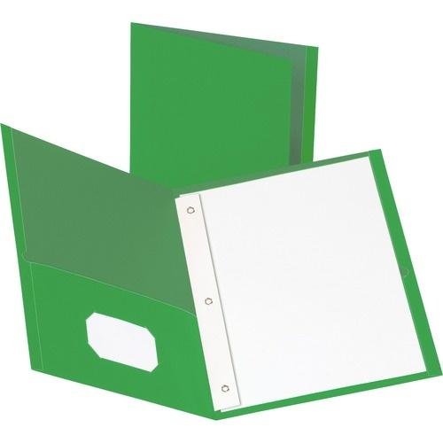 Business Source Storage Pockets Fastener Folders, Green, 1/each