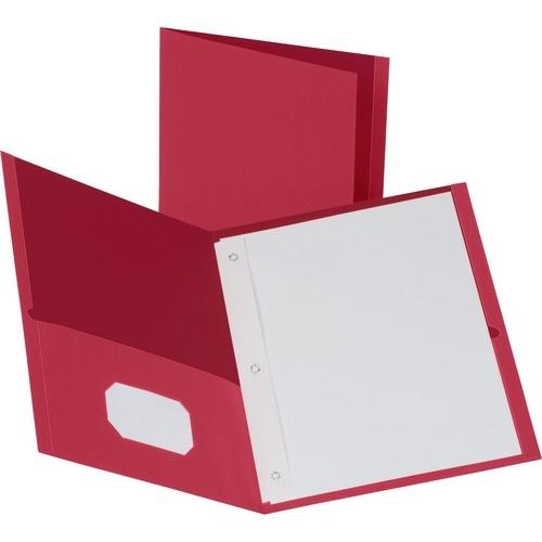 Business Source Storage Pockets Fastener Folder, Red, 1/each