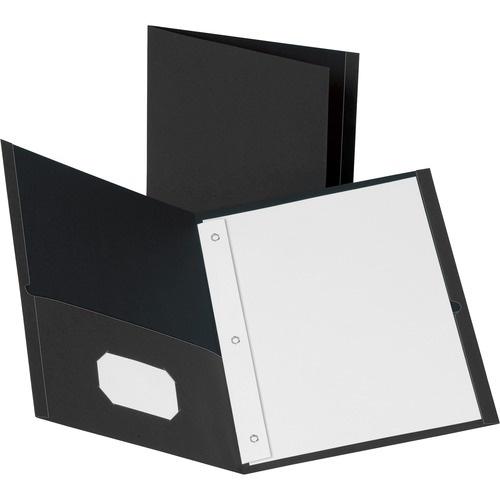 Business Source Storage Pockets Fastener Folder, Black, 1/each