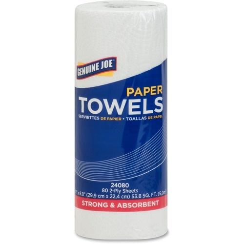 Genuine Joe Kitchen Roll Flexible Size Towels - 2 Ply - White - Flexible, Perforated, Absorbent, Soft - For Kitchen, Multipurpose - 1 ROLL