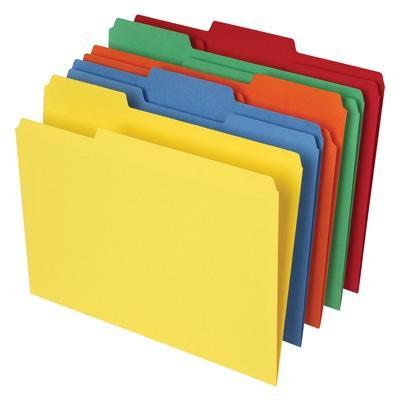 Color File Folders - Letter Size - Assorted Colors - 1/3 Cut - 100/Box