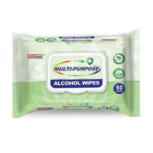 Alcohol Multi-Purpose Wipes - 75% Ethanol Alcohol - 50 wipes/pack - 24 packs/carton