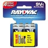 Alkaline Batteries, 9V, 4/Pack