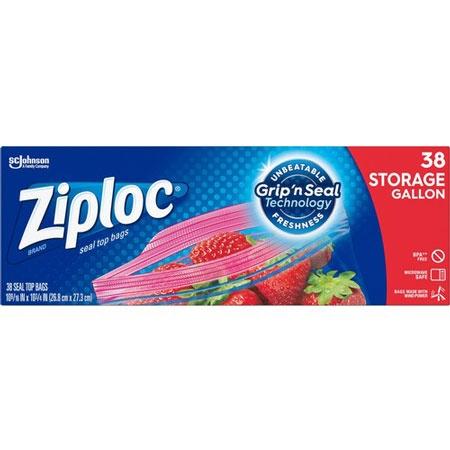 Double Zipper Storage Bags, 1 gal, 1.75 mil, 10.56" x 10.75", Clear, 38/Box