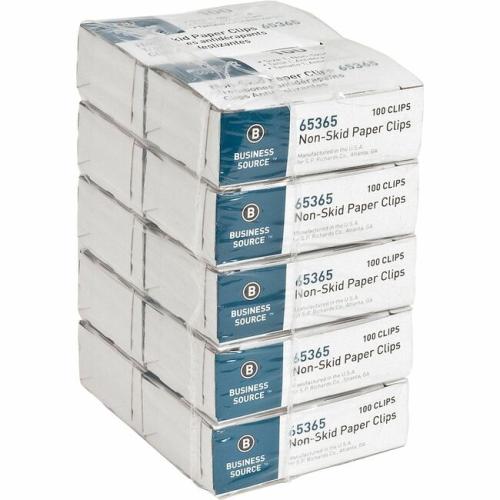 Business Source - Non-Skid Paper Clips - Standard - No. 1 - 0.4"x 1.3" - Silver - Steel - 100/Box - 1 Box