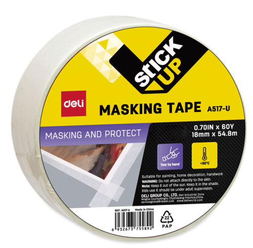 General Purpose Masking Tape - 0.70" x 60 Yards - 3" Core - 1 Roll