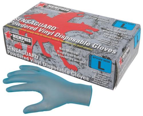 MCR Safety Gloves - SensaGuard - Blue Vinyl Disposable - Powdered - XL - 100/Box