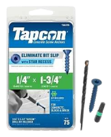 Tapcon Concrete Screw Anchor, T30 Screw, 1/4 in Dia, 1-3/4 in L, Steel 75/PK