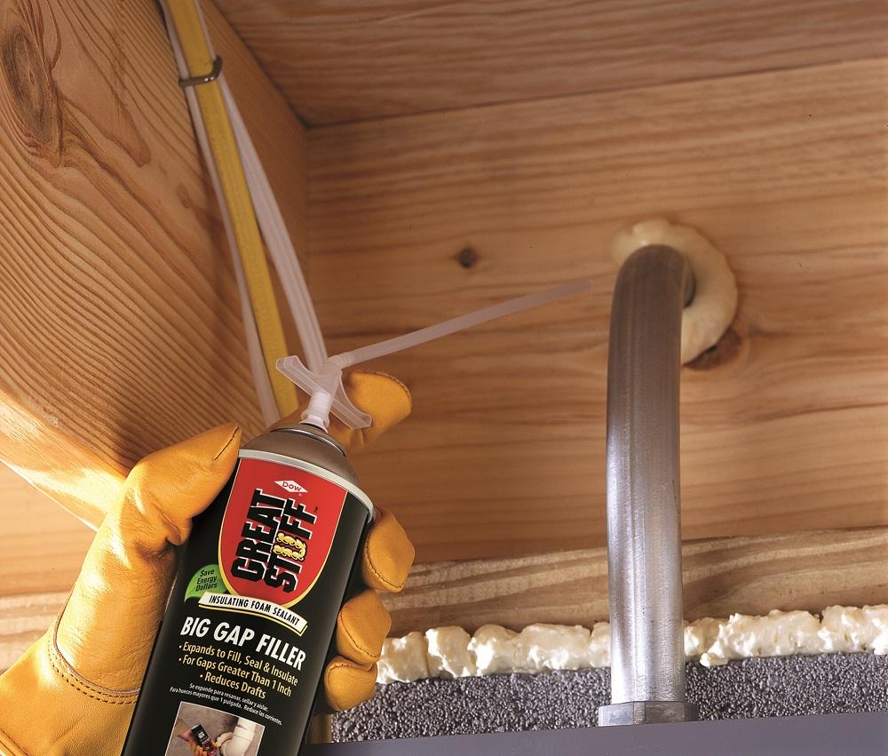 Great Stuff Big Gap foam sealant being used