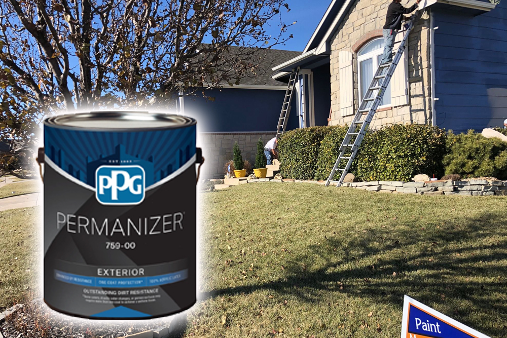 a house being painted with Permanizer exterior paint