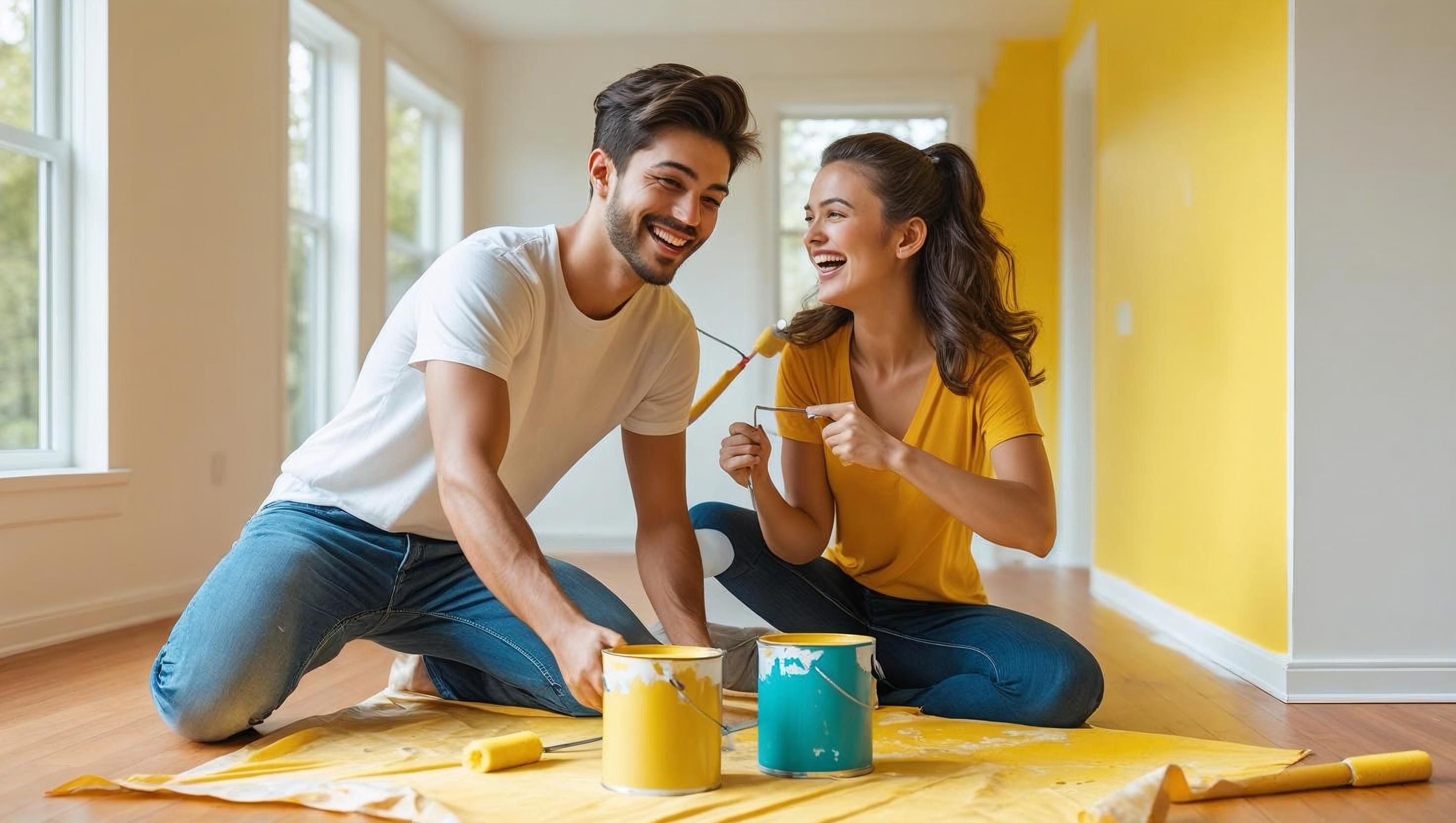 a couple paints a room with Ben interior paint