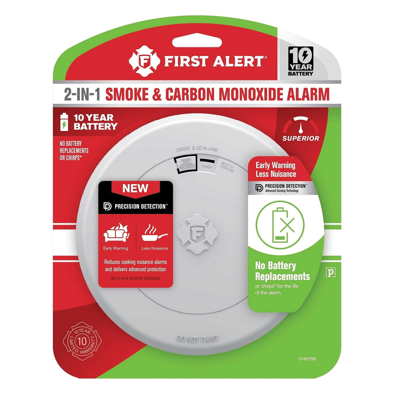 First Alert 10-year battery 2-in-1 smoke and carbon monoxide detector with slim profile