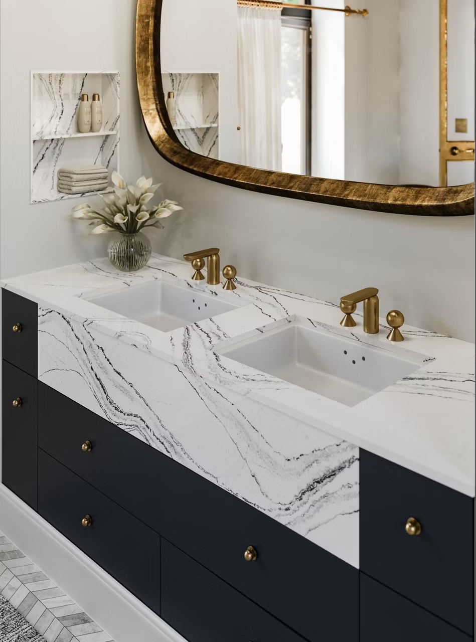 bathroom with cambria quartz sink