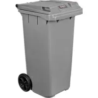 Mobile Trash Container with Lid, 32 Gallon Gray