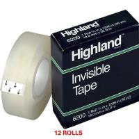 Highland Matte-finish Invisible Tape - 36 yd Length x 0.75" Width - 1" Core - Matte - Clear - For Mending, Holding, Splicing - 12 / Pack