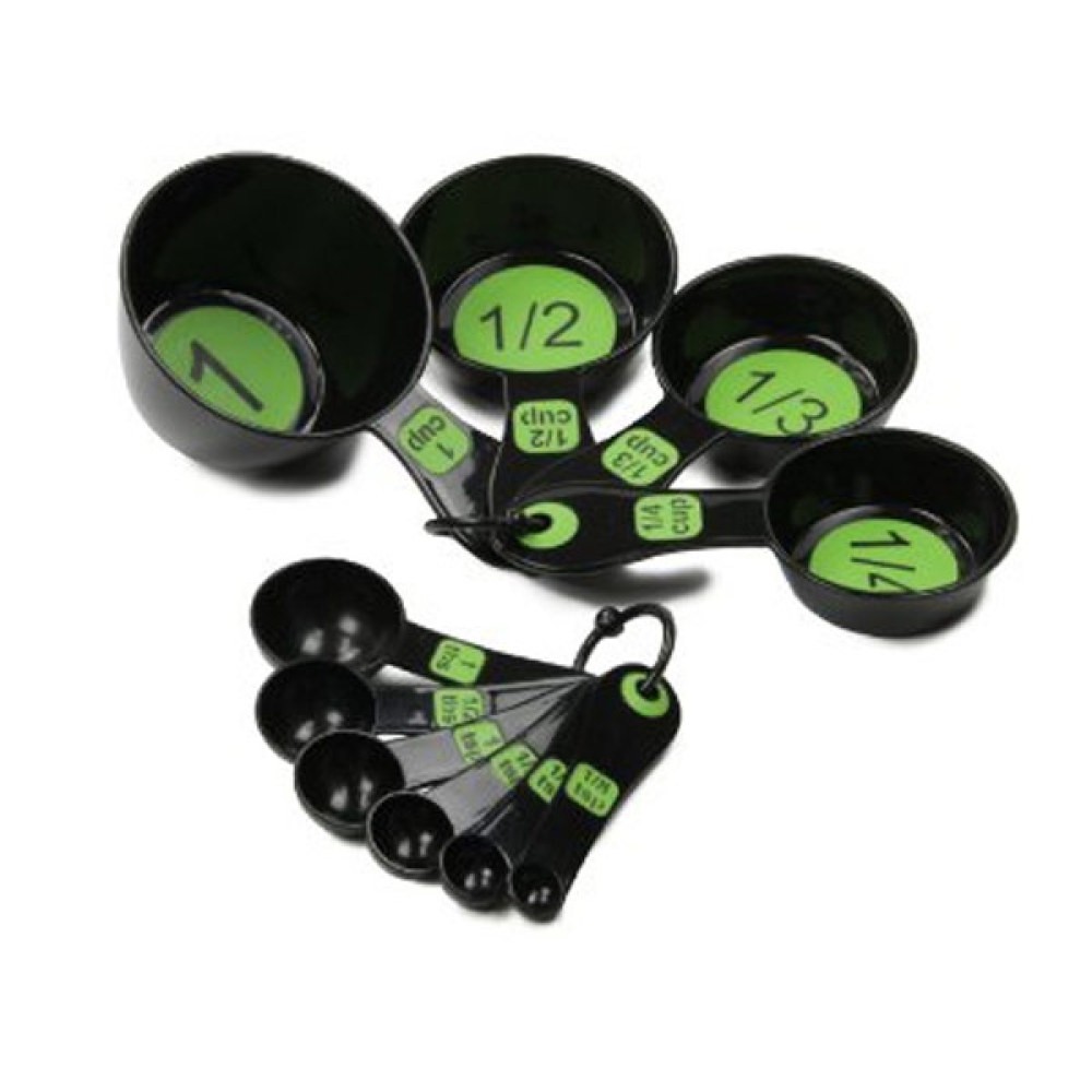 LV-521798 - Measuring Combo Set of 4 Cups and 6 Spoons-Large-Print-Black-Green