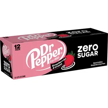 Dr Pepper Zero Sugar Strawberries & Cream, 12 oz cans, 12 pk, 2 ct