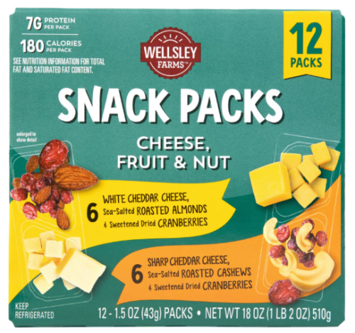 Wellsley Farms Cheese Fruit & Nut Snack Packs, 12 pk.