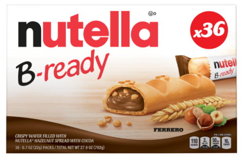 Nutella B-Ready, Snack Bars, Hazelnut Spread With Cocoa, Individually Wrapped, Snack Bar Box, 36 ct.