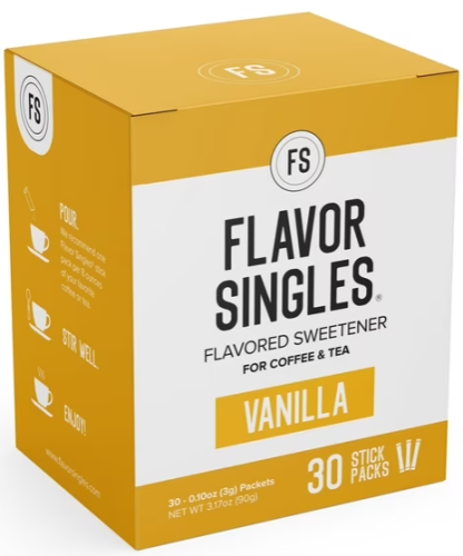 SWEETENER, FLAVOR SINGLES, VANILLA, 30CT