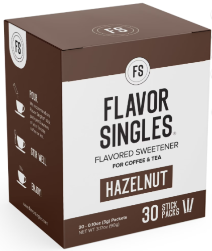 SWEETENER, FLAVOR SINGLES, HAZELNUT, 30CT
