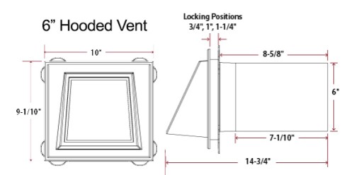 VINYL J-BLOCK HOODED DRYER VENT WHITE 6"
