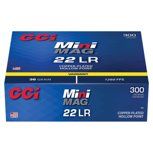 CCI Mini-Mag HP, 22 LR, 36 Grain, Jacketed Hollow Point, 1260 fps