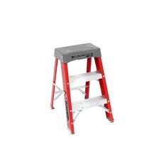 Louisville FS1500 Series FS1502 Step Stool, 2-Step, 300 lb, 3 in D Step, Fiberglass, Orange/Silver