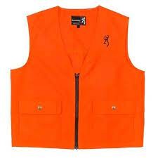Browning 3055000103 Youth Blaze Orange Safety Vest Back License Loo Large Snap Shell Pockets Size Large