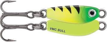 VMC BLS116GSL Bull Spoon, Sinking, 7/8", 1/16 oz, Sz 12 Treble, Glow Slimy Lime